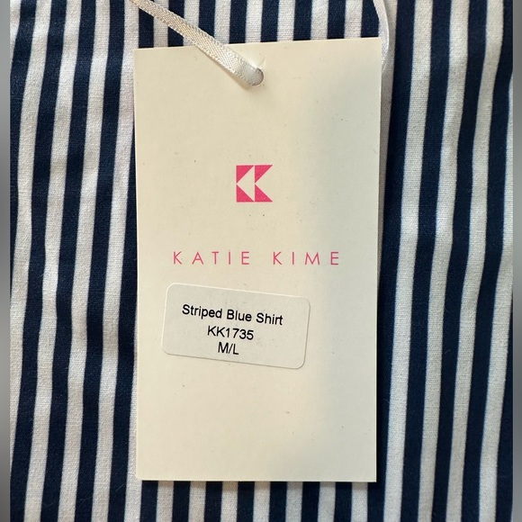 KATIE KIME THE BROOKLYN BUTTON DOWN - Striped Blue - Monogram OP on Pocket - M/L - Picture 8 of 8
